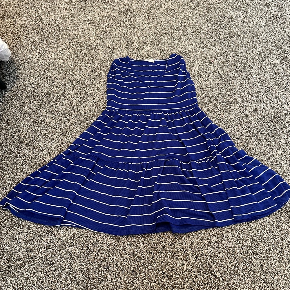 See You Monday Blue and White Striped A-Line Skirt